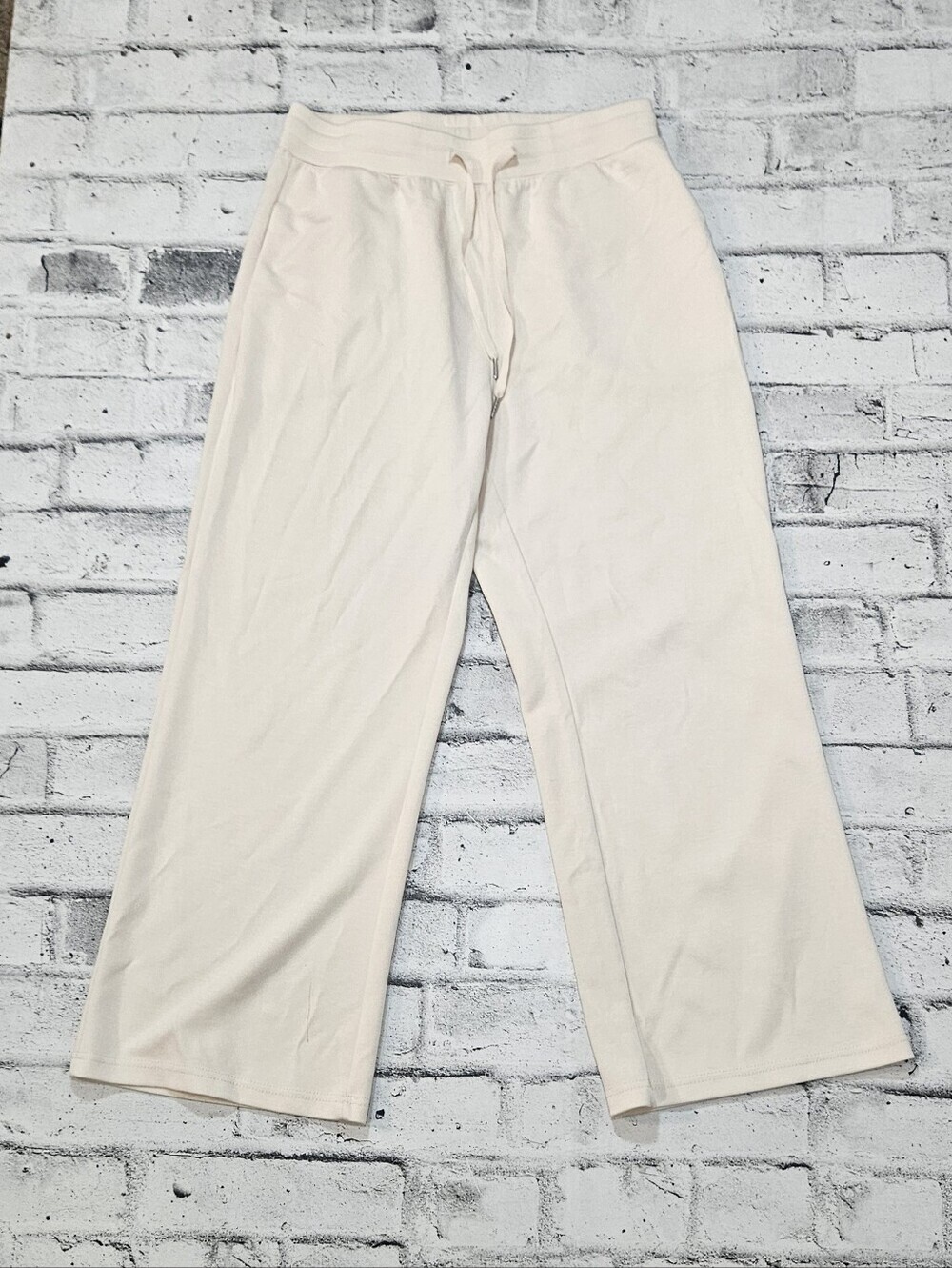 Cream Wide Leg Pull On Pants Stretch Lounge Casual Women's Large